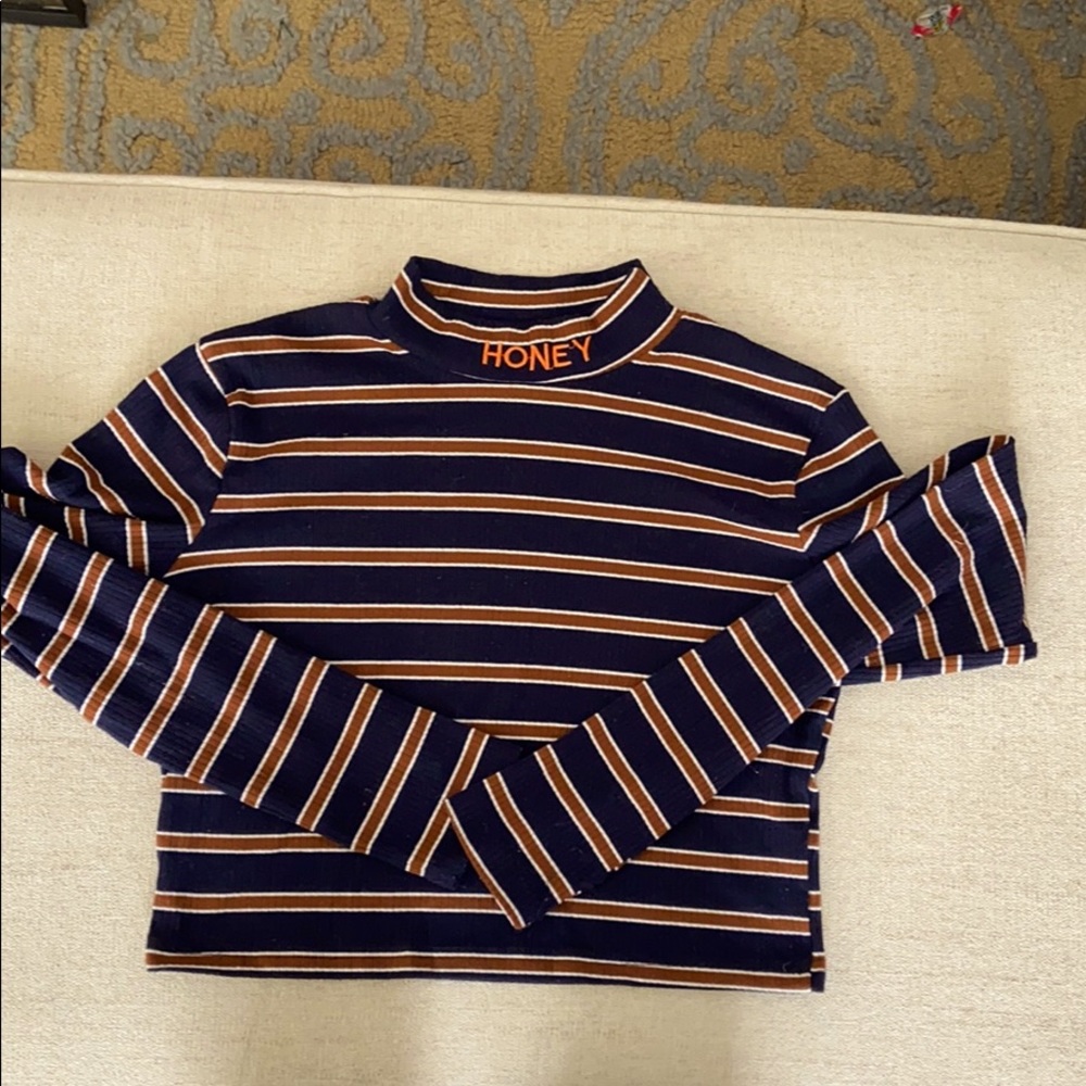 Cropped striped mockneck